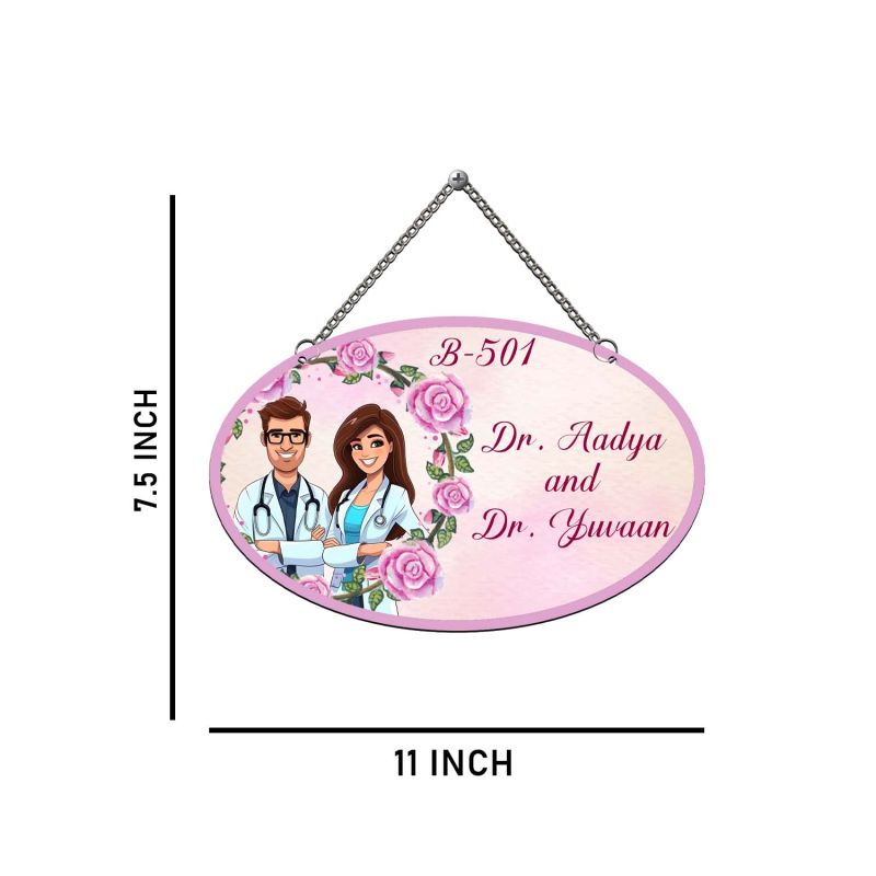 Personalized Doctor Couple Theme Wall Hanging Custom Wooden Sign for Clinic Entrance & Cabin Doors Unique Gift for Doctors & Medical Professionals Doctor Name Plate